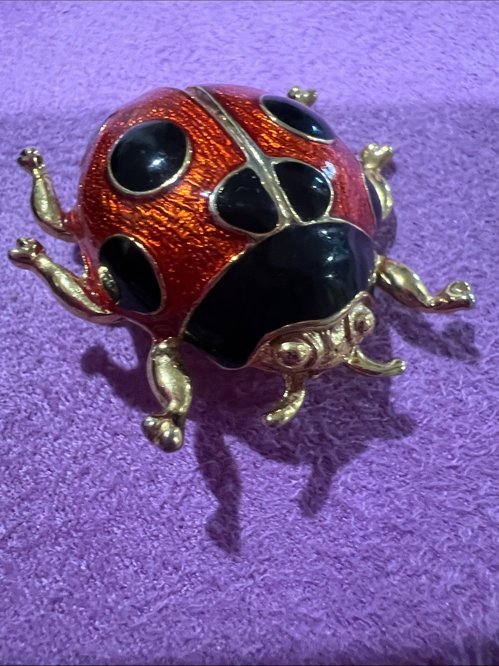 F#93-Gold-Tone Red and Black Ladybug Decorative Accent